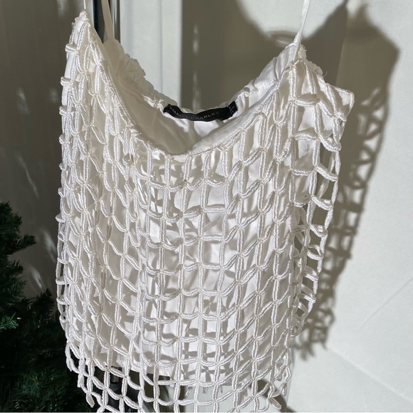✨☀️ XS Merritt Charles x Revolve White Tank Top - Layered Grid Overlay Cami - Picture 4 of 5